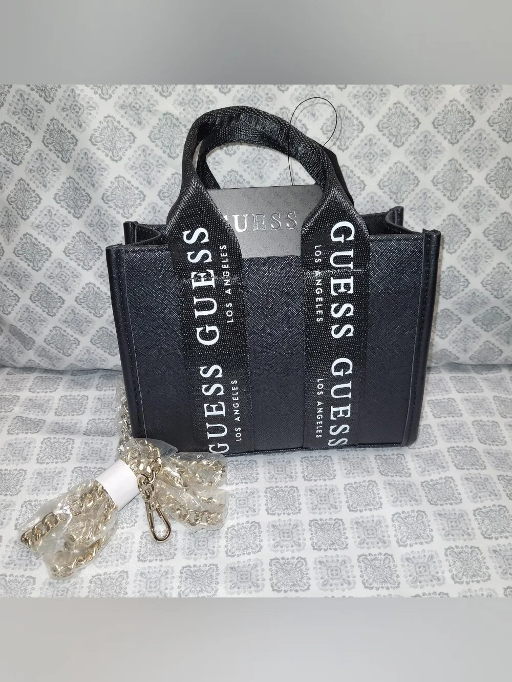 Guess Black Mini Tote with White Logo Straps